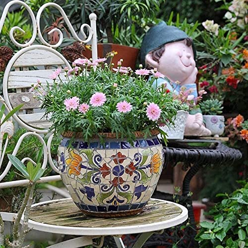 UimimiU European Classical Plant Pot Mosaic Large Flower Pot Hand-Painted Ceramic Container Vase Bonsai Planter Outdoor Garden Villa Corridor Aisle Landscape Decor Home Balcony Terrace