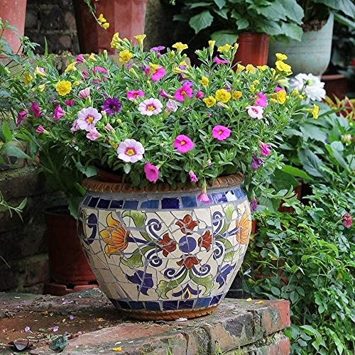 UimimiU European Classical Plant Pot Mosaic Large Flower Pot Hand-Painted Ceramic Container Vase Bonsai Planter Outdoor Garden Villa Corridor Aisle Landscape Decor Home Balcony Terrace