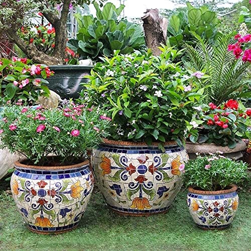 UimimiU European Classical Plant Pot Mosaic Large Flower Pot Hand-Painted Ceramic Container Vase Bonsai Planter Outdoor Garden Villa Corridor Aisle Landscape Decor Home Balcony Terrace