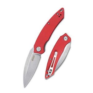 kubey leaf ku333f pocket knife for edc, small folding knife with 2.99 inch blade g10 handle, reversible deep carry pocket clip for camping hunting hiking