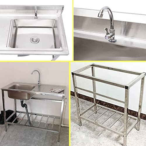 Free Standing Utility Sink Stainless Steel Single Bowl Sink Set, Commercial Kitchen Prep & Workbench Sink, With Storage Shelves & Drainer Unit Faucet Combo