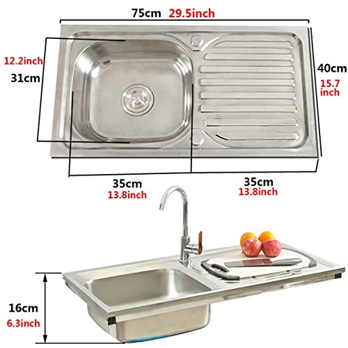 Free Standing Utility Sink Stainless Steel Single Bowl Sink Set, Commercial Kitchen Prep & Workbench Sink, With Storage Shelves & Drainer Unit Faucet Combo