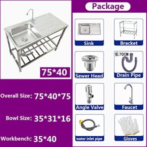 Free Standing Utility Sink Stainless Steel Single Bowl Sink Set, Commercial Kitchen Prep & Workbench Sink, With Storage Shelves & Drainer Unit Faucet Combo