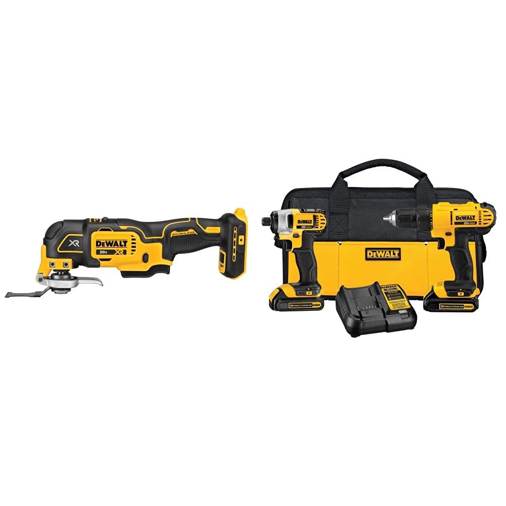 DEWALT 20V Max XR Oscillating Multi-Tool, Variable Speed, Tool Only (DCS356B) & DEWALT 20V Max Cordless Drill Combo Kit, 2-Tool (DCK240C2), Yellow/Black Drill Driver/Impact Combo Kit