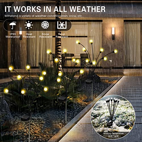 ARGANOL Solar Powered Firefly Lights Outdoor Waterproof 4-Pack, Swaying as Wind Blows, 8 LED Bulbs, Solar Garden Lights, Warm White, Outdoor Decorative Lights for Pathway Yard Patio Decorations