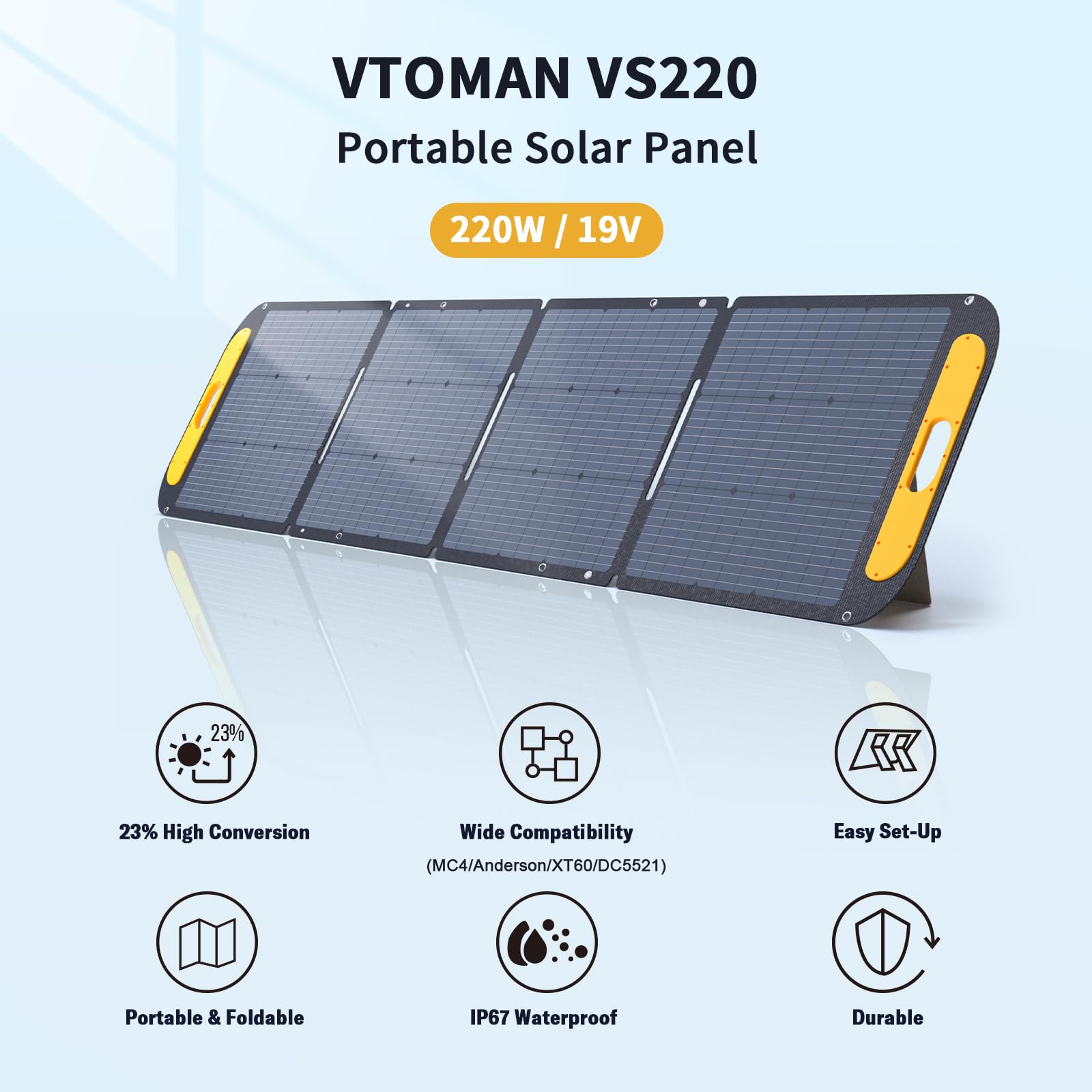 VTOMAN Jump 1000 Solar Generator with 220W Panels Included, 1000W/1408Wh Durable LiFePO4 (LFP) Battery Power Station with 1000W AC Outlet, Regulated 12V DC, 100W PD, for Home Backup & RV/Van Camping