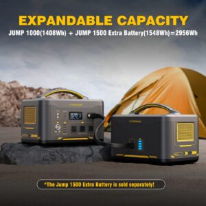 VTOMAN Jump 1000 Solar Generator with 220W Panels Included, 1000W/1408Wh Durable LiFePO4 (LFP) Battery Power Station with 1000W AC Outlet, Regulated 12V DC, 100W PD, for Home Backup & RV/Van Camping