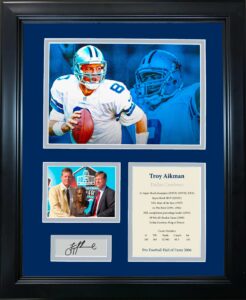 framed troy aikman hall of fame facsimile laser engraved signature auto dallas cowboys 12"x15" photo collage