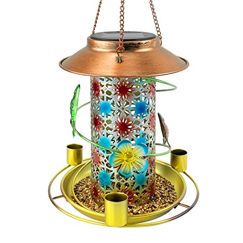 MIXXIDEA Solar Bird Feeder for Outdoors Hanging Waterproof Wild Cardinal Bird Feeders Heavy Duty Solar Powered Garden Lantern Bird House Feeder with Light for Bird Lovers - 2 Lb Seed Capacity