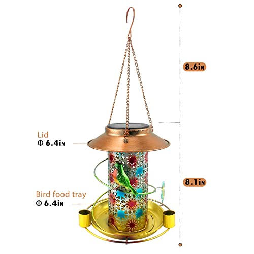 MIXXIDEA Solar Bird Feeder for Outdoors Hanging Waterproof Wild Cardinal Bird Feeders Heavy Duty Solar Powered Garden Lantern Bird House Feeder with Light for Bird Lovers - 2 Lb Seed Capacity