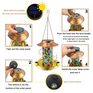 MIXXIDEA Solar Bird Feeder for Outdoors Hanging Waterproof Wild Cardinal Bird Feeders Heavy Duty Solar Powered Garden Lantern Bird House Feeder with Light for Bird Lovers - 2 Lb Seed Capacity