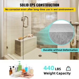 VEVOR Ready to Tile Shower Seat, 38.2" x 11.4" x 20" corner shower bench, Factory Waterproof & 100% Leak Proof Tileable Shower Corner Seat, 440lbs Load-Bearing Rectangular Board Shower Bench, Grey