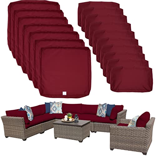 ClawsCover 17Pack Outdoor Seat Cushions Back Pillows Replacement Covers Fit for 8 Pieces 7-Seater Wicker Rattan Patio Furniture Set Sectional Couch Chairs,Burgundy-Cover Only