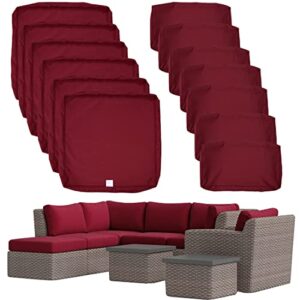 clawscover 13 pack outdoor seat cushions back pillows replacement covers fit for 6 pieces 8-seater wicker rattan patio conversation set sectional couch chairs furniture,burgundy-cover only