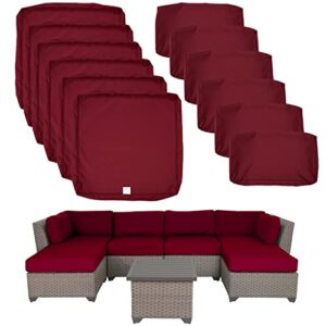clawscover 12 pack outdoor cushions and pillows replacement covers fit for 7 pieces 6-seater wicker rattan patio conversation set sectional couch chairs furniture,burgundy-cover only