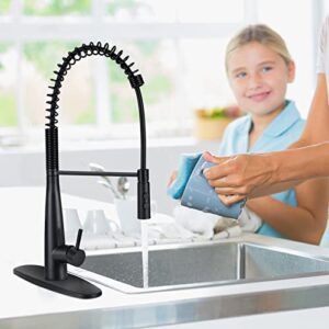 OYMOV RV Kitchen Faucet w/Pull Down Sprayer - Single Handle High Arc Spring Kitchen Sink Faucet for 1 or 3 Hole, RVs, Fifth Wheels, Motor Homes, Travel Trailers, Campers, Boats, Matte Black