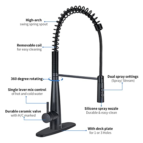 OYMOV RV Kitchen Faucet w/Pull Down Sprayer - Single Handle High Arc Spring Kitchen Sink Faucet for 1 or 3 Hole, RVs, Fifth Wheels, Motor Homes, Travel Trailers, Campers, Boats, Matte Black