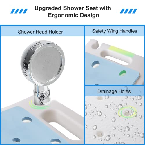 Icedeer Shower Stool, Shower Bench Seat, Shower Chair for Inside Shower and Bathtub, with Shower Head Holder, Bath Chair, Shower Stool for Elderly Senior Disable Pregnant, Tool-Free, Capacity 350LBS