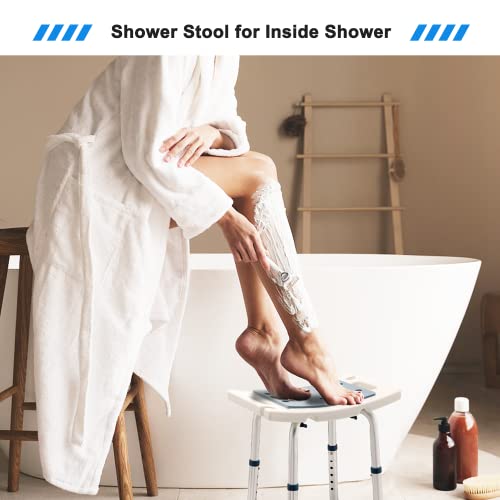 Icedeer Shower Stool, Shower Bench Seat, Shower Chair for Inside Shower and Bathtub, with Shower Head Holder, Bath Chair, Shower Stool for Elderly Senior Disable Pregnant, Tool-Free, Capacity 350LBS