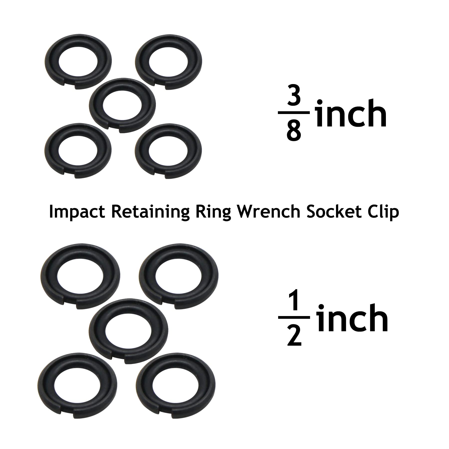 5 Sets 3/8" and 5 Sets 1/2" Impact Retaining Ring Wrench Socket Clip with O-Ring Fits Replacement Impact Wrench Square Drive Socket Retainer Ring