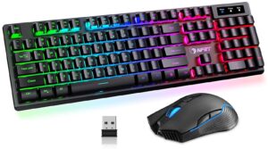 npet s21 wireless gaming keyboard and mouse combo, rgb backlit quiet ergonomic mechanical feeling keyboard, gaming mouse 3200dpi, for desktop