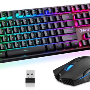 NPET S21 Wireless Gaming Keyboard and Mouse Combo, RGB Backlit Quiet Ergonomic Mechanical Feeling Keyboard, Gaming Mouse 3200DPI, for Desktop