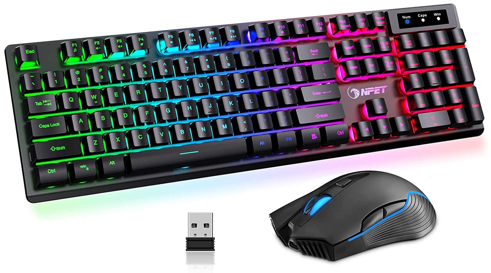 NPET S21 Wireless Gaming Keyboard and Mouse Combo, RGB Backlit Quiet Ergonomic Mechanical Feeling Keyboard, Gaming Mouse 3200DPI, for Desktop