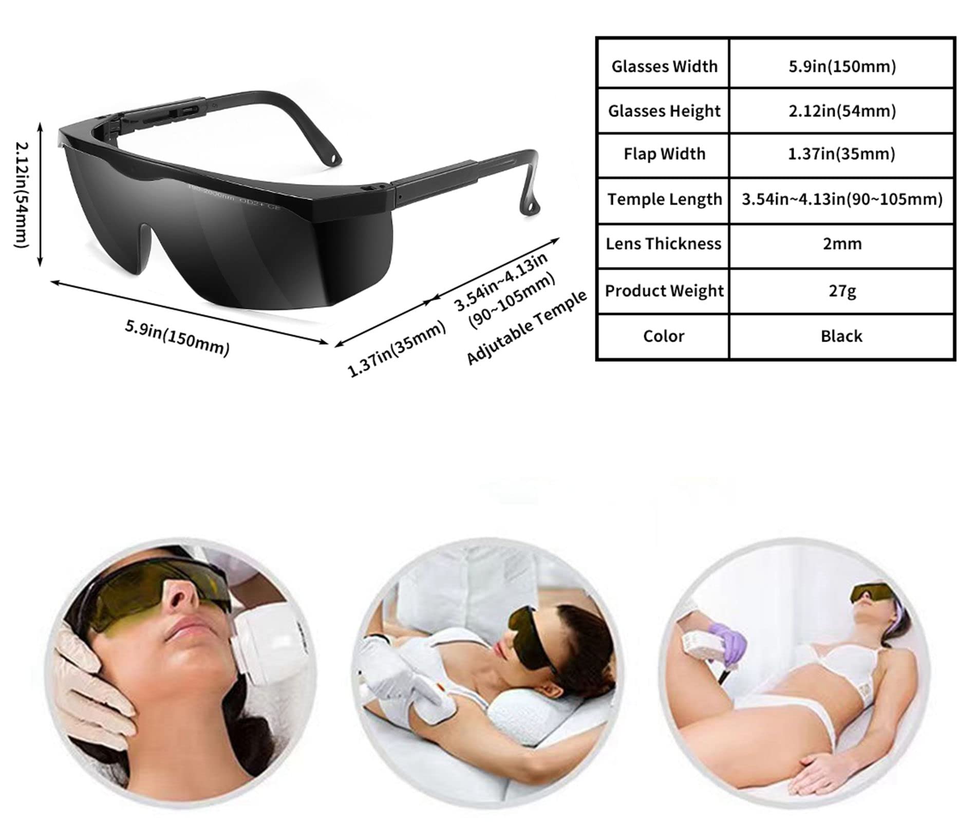 Alsenor IPL 190nm-2000nm Laser Safety Glasses Goggles For Laser Cosmetology Operator Eye Protection And Laser Hair Removal Treatment