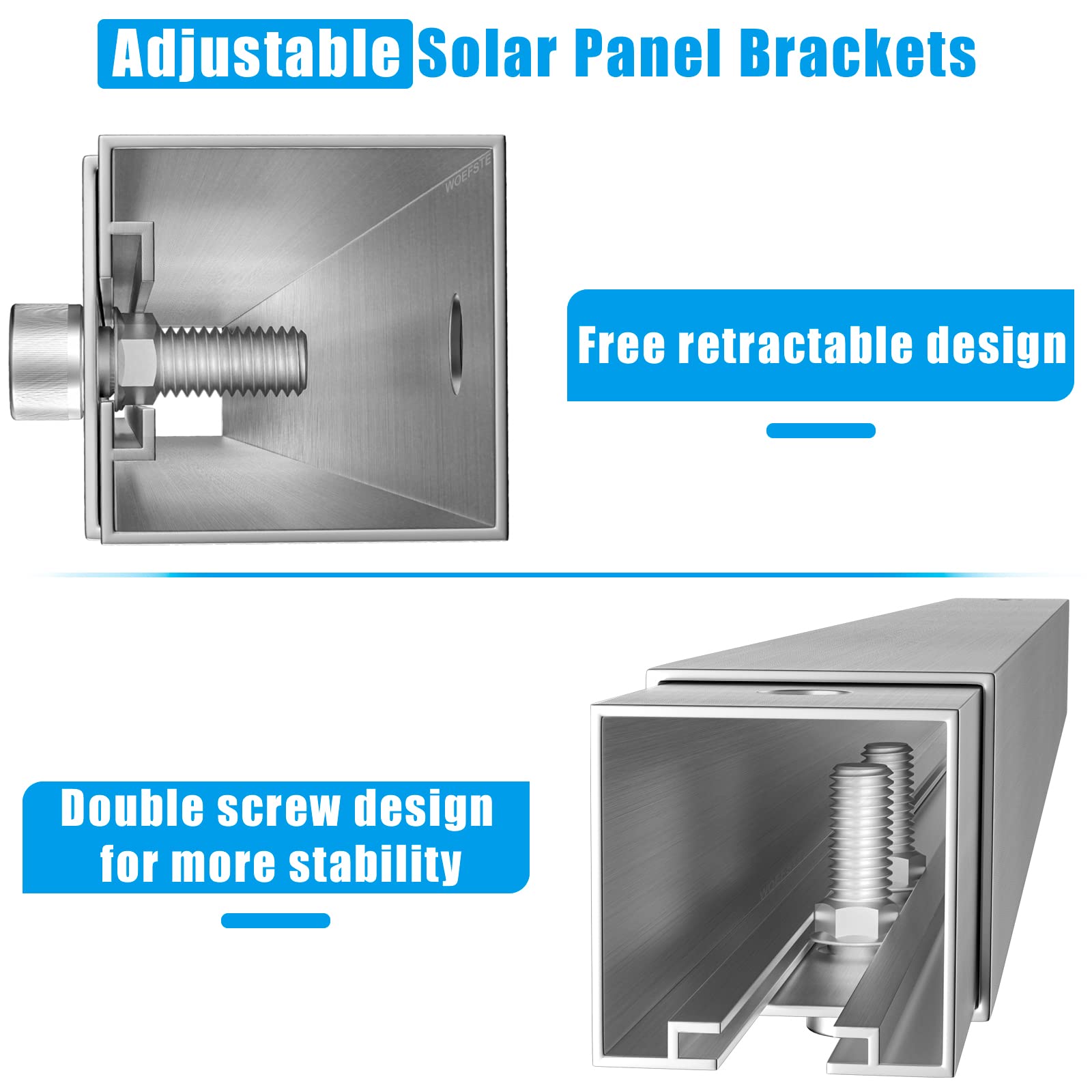 woefste Adjustable Solar Panel Tilt Mount Brackets Aluminum Alloy Mounting Bracket Stand Systems Support 50W 70W 100W 150W 200W 300W 400W Panels for Roof/Boat/Flat Surface, 2 Set