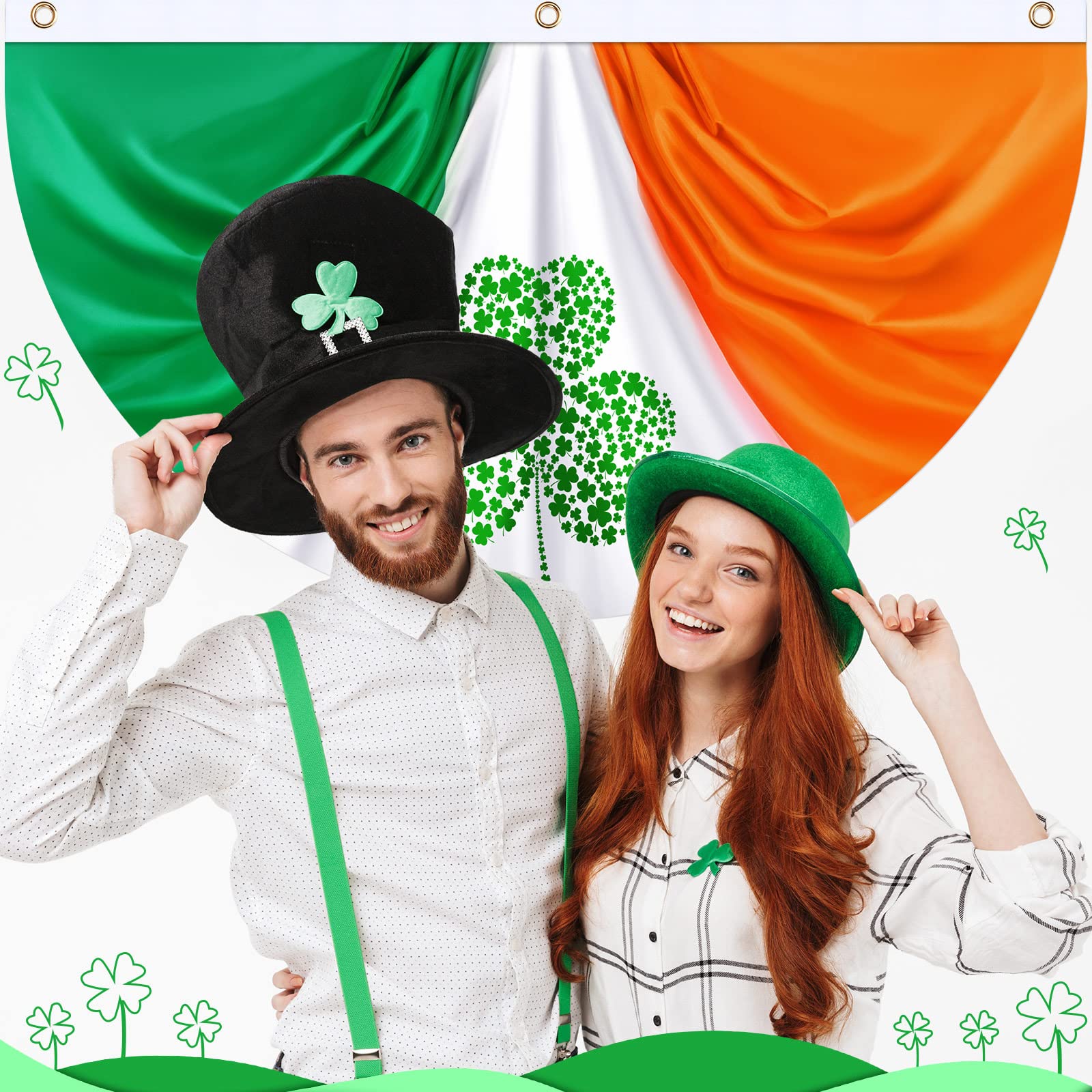 6 Pcs 3 x 1.5 Feet Ireland Flag Shamrock St. Patrick Day Flag Irish Flag Bunting Patriotic Flag Bunting Pleated Half Fan Flag with Grommet Garden Banner Decoration Outdoor Flag