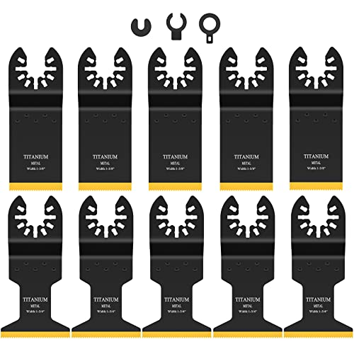 JTWEB 10 PC Titanium Oscillating Multitool Blades, Oscillating Tool Blades Kit for Metal Nails Wood Plastic Hard Material, Oscillating Saw Blades Metal Cutting fit Dewalt Milwaukee Fein Multimaster