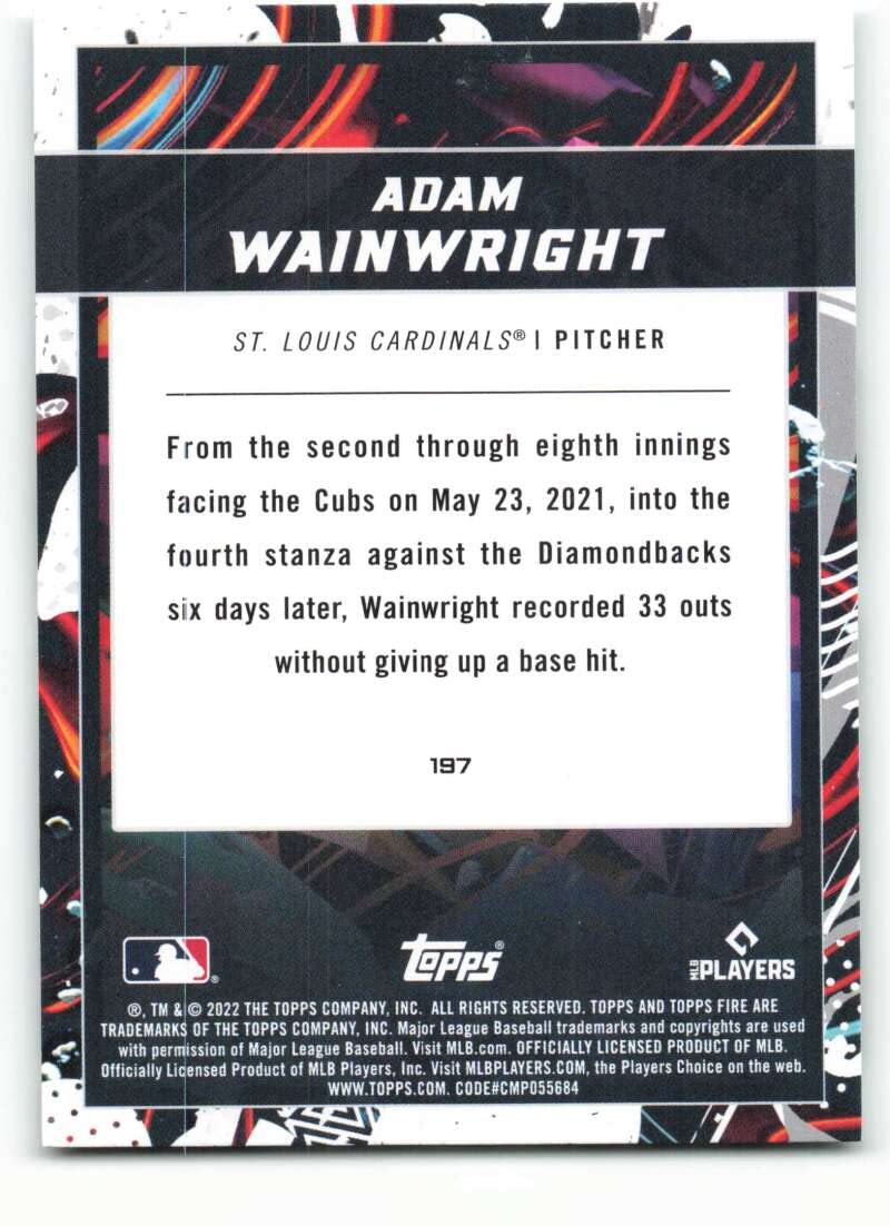 2022 Topps Fire #197 Adam Wainwright NM-MT St. Louis Cardinals Baseball