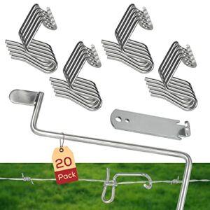 20 pcs fence wire tightener tool with 1pc tensioning handle with 304 stainless steel and 3 pcs easy twist fence tool,barbed wire fence tightener for fast tighting metal fence post