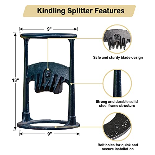 MCC Log Splitter with Hammer, Cast Iron Wood Splitter, Durable Wedge Kindling Cutter, Kindling Splitting for Firewood, Manual Log Splitter Comes with Safety Tools (Work Glasses and Gloves)