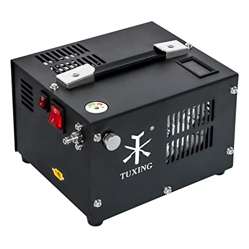 TUXING 4500Psi Portable Pcp Air Compressor,Small air compressor Powered by Car 12V or Home 110V AC,8MM Quick-Connector Compatible for pcp air gun with Water/Oil Separator