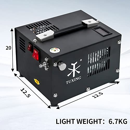 TUXING 4500Psi Portable Pcp Air Compressor,Small air compressor Powered by Car 12V or Home 110V AC,8MM Quick-Connector Compatible for pcp air gun with Water/Oil Separator