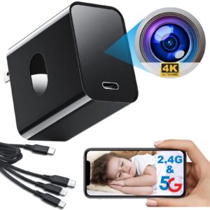 2K HD Spy Camera Hidden Camera with 2.4/5 GHz WiFi,160° Wide-Angle Human Detection camera with Type C charger & Night Vision, Nanny Cam Spy Cam with 3-in-1 Charging Cable,Exclusive Feature Upgrades