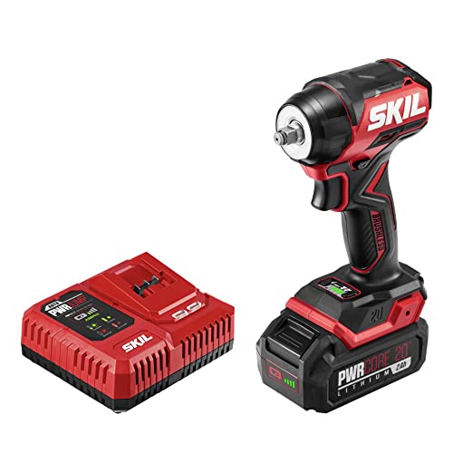 SKIL PWR CORE 20 Brushless 20V 3/8 in. Compact Impact Wrench Kit with 3-Speed & Halo Light Includes 2.0Ah Battery and PWR Jump Charger - IW6739B-10