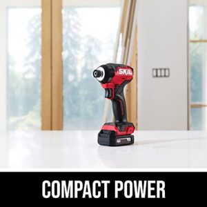 SKIL PWR CORE 12 Brushless 12V 1/4 In. Hex Compact Impact Driver Kit with 3-Speed & Halo Light & One-handed collet Includes 2.0Ah Lithium Batteries and PWR JUMP Charger -ID6744A-10