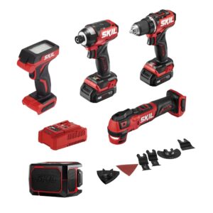 skil pwr core 12 brushless 12v 5-tool compact combo kit includes two 2.0ah battery and charger - cb8368a-20,red