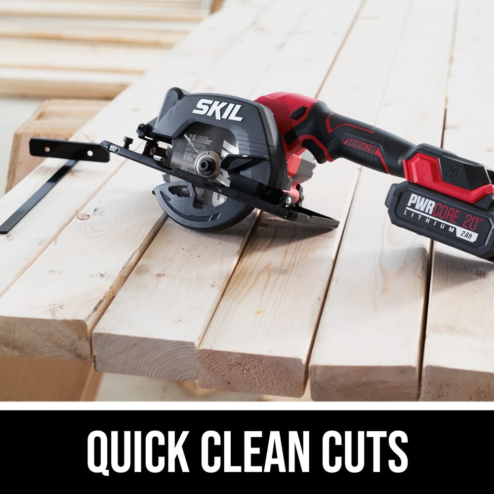 Skil PWRCORE 20 Brushless 20V 4-1/2 in. Compact Lightweight One-Hand Circular Saw Kit with Up to 6,000 RPM Includes 2.0Ah PWR CORE 20 Lithium Battery and Charger - CR5435B-10