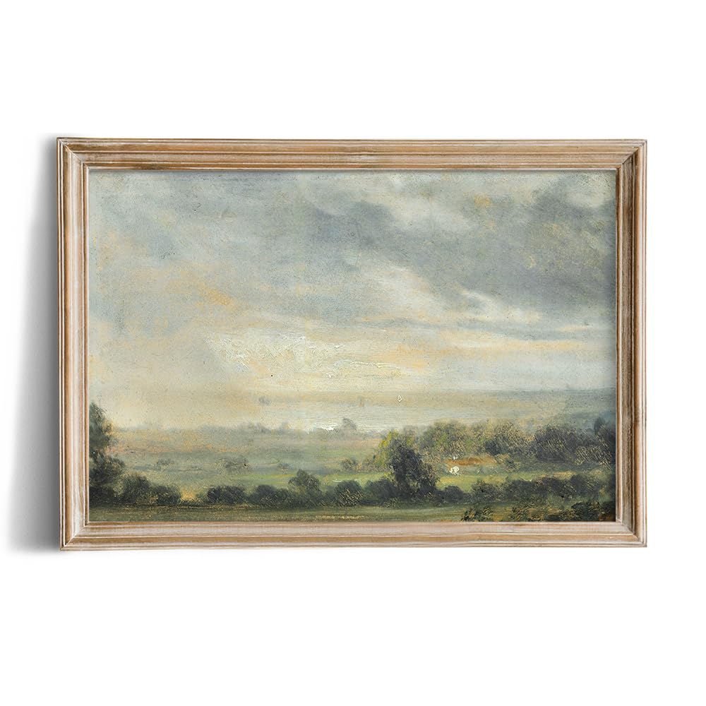 Rustic Farmhouse Wall Art Decor - 24x36 Large Unframed Rolled Canvas - Boho Landscape Picture - Oil Painting Aesthetic Vintage - Spring Green Cottagecore Nature - French Country Kitchen Print Poster