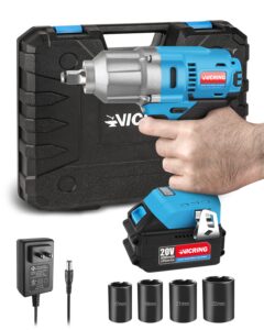 vicring 20v cordless impact wrench 1/2 inch impact gun brushless high torque power impact wrench electric lug nuts impact driver with 4.0ah battery fast charger and 4 sockets