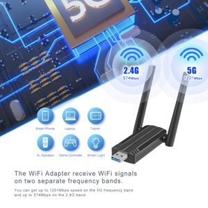 Wireless USB WiFi 6 Adapter for PC - 802.11ax USB Adapter AX1800 PC WiFi Adapter for Desktop Laptop Dual Band Wireless Adapter WiFi Dongle for Windows 7/10/11 Wireless Network Adapter for PC Computer
