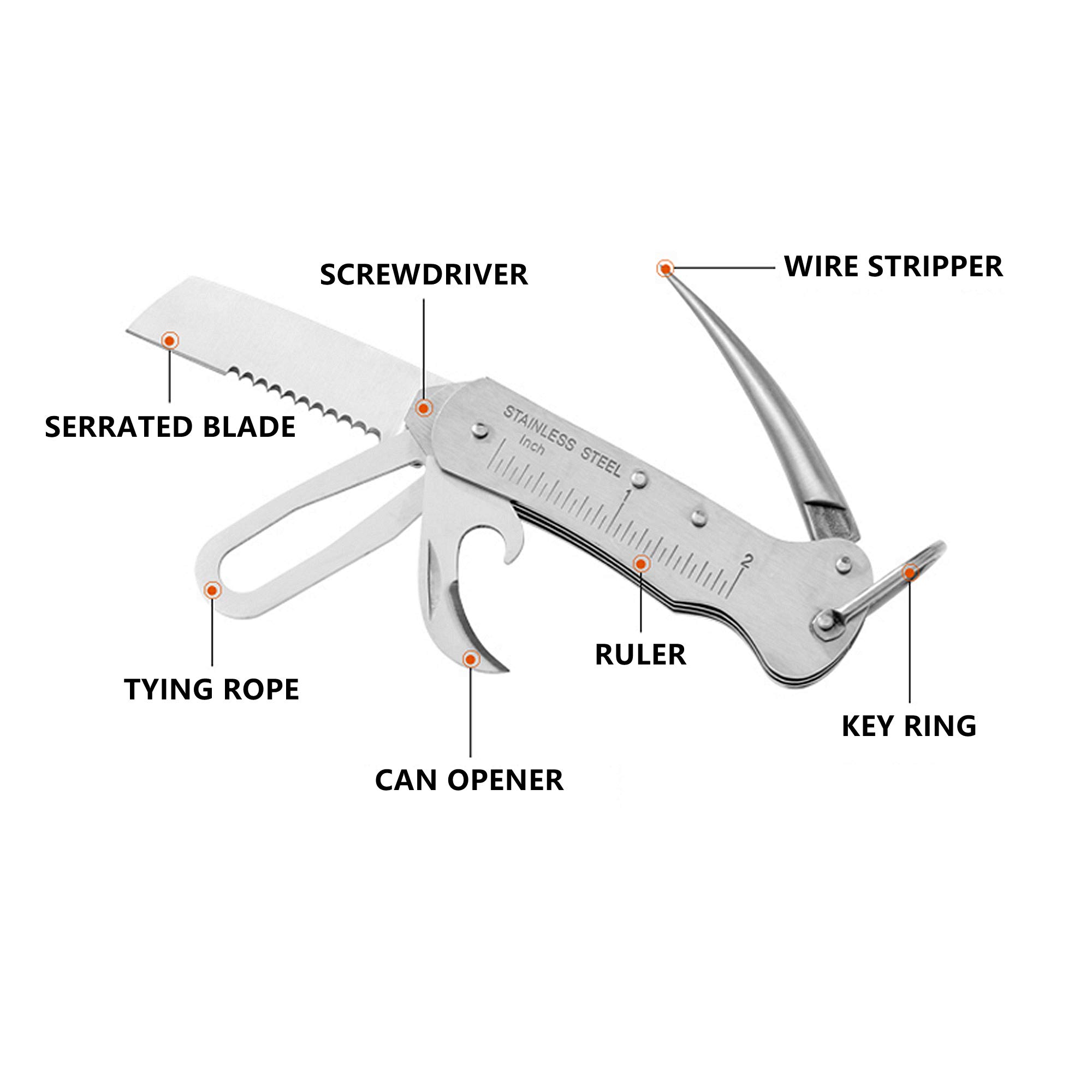 Sailor's Survival Knife Pocket Size EDC Multi Tool Swiss Army Skipper Emergency Rigging Tool with Can Opener, Screwdriver, Knife, Wire Stripper for Boating, Sailing, Fishing and Hunting