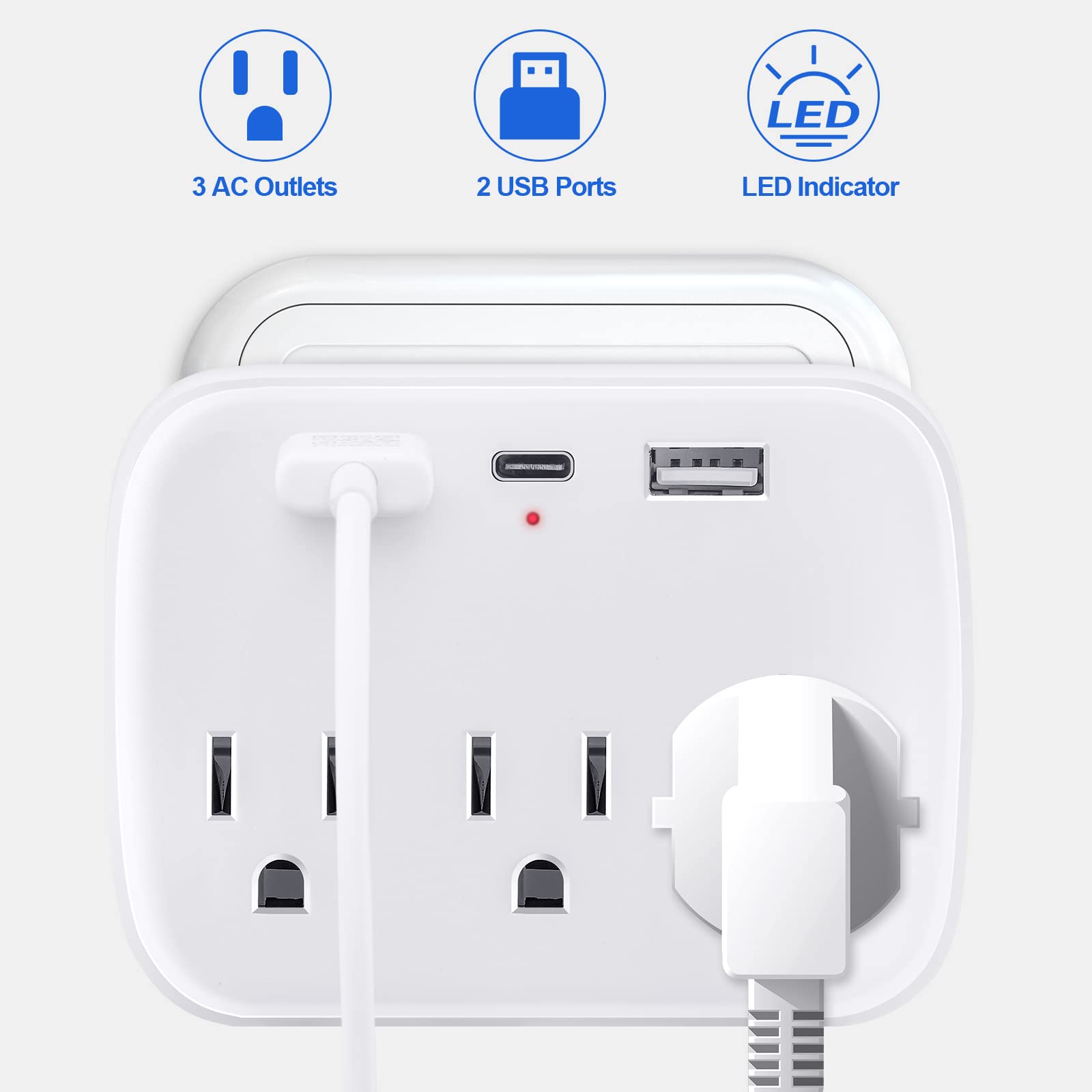 Cruise Power Strip Cruise Essentials Non Surge Protection Outlet Extender with USB Outlets Ports Portable Travel Adapter Multiple Plug for Cruise Ship, Home, Office, White