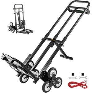 vevor stair climbing cart, portable folding trolley with 8 wheels, 460 lb capacity stair climber hand truck with adjustable handle for pulling, all terrain heavy duty dolly cart for stairs, black
