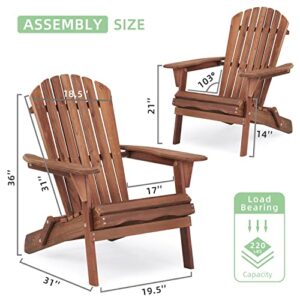 Half Pre-Assembled Folding Adirondack Chair Set of 2, Outdoor Wooden Patio Chair for Garden Lawn Backyard Deck Firepit