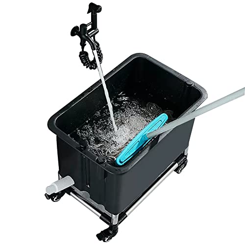 Floor Mop Sink with Roller, Free Standing Wash Station with Water Tap Movable Commercial Mop Service Basin for Kitchen/Restaurant/Business/Garages (Color : Black, Size : 60x40x50cm)