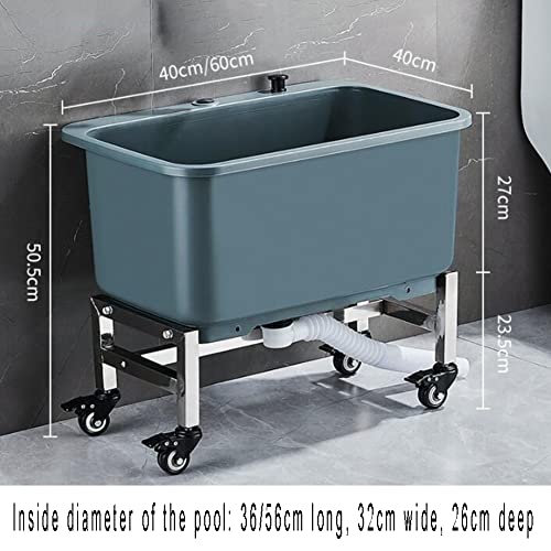 Floor Mop Sink with Roller, Free Standing Wash Station with Water Tap Movable Commercial Mop Service Basin for Kitchen/Restaurant/Business/Garages (Color : Black, Size : 60x40x50cm)